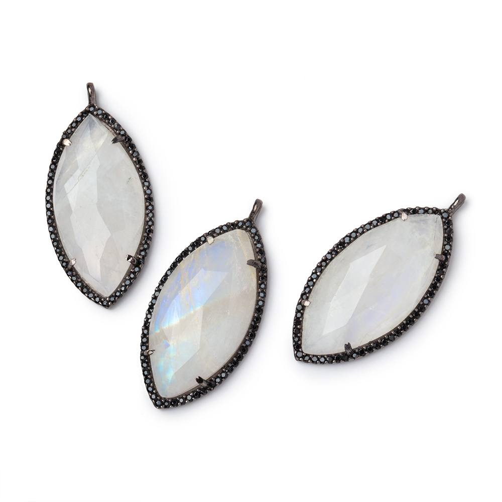 32x17mm Black Gold CZ Bezel Rainbow Moonstone Marquise Pendant 1 Focal