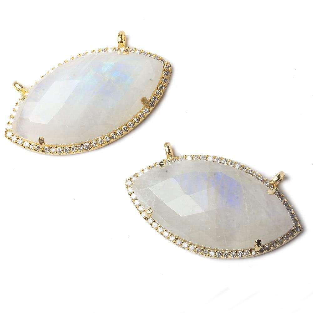 32x17mm Vermeil Bezel CZ & Rainbow Moonstone Marquise Connector 1 piece