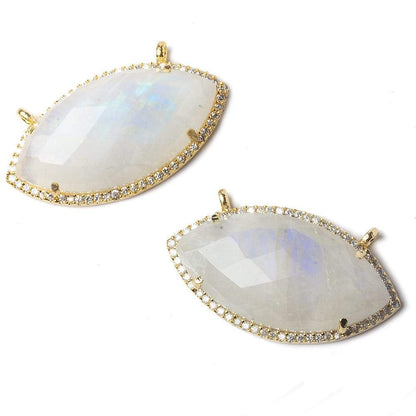 32x17mm Vermeil Bezel CZ & Rainbow Moonstone Marquise Connector 1 piece