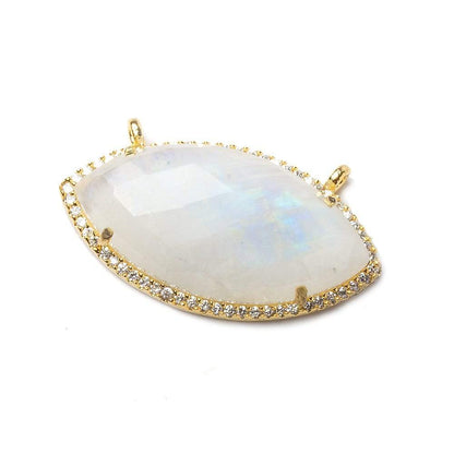 32x17mm Vermeil Bezel CZ & Rainbow Moonstone Marquise Connector 1 piece