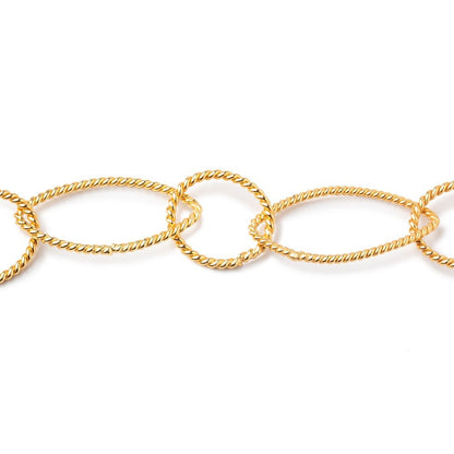 32x18mm & 19mm 22kt Gold Plated Twisted Satin Marquise & Round Link Chain