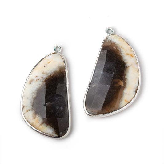 32x18mm .925 Silver Bezel Dendritic Agate Faceted Freeform Set of 2 Pendants