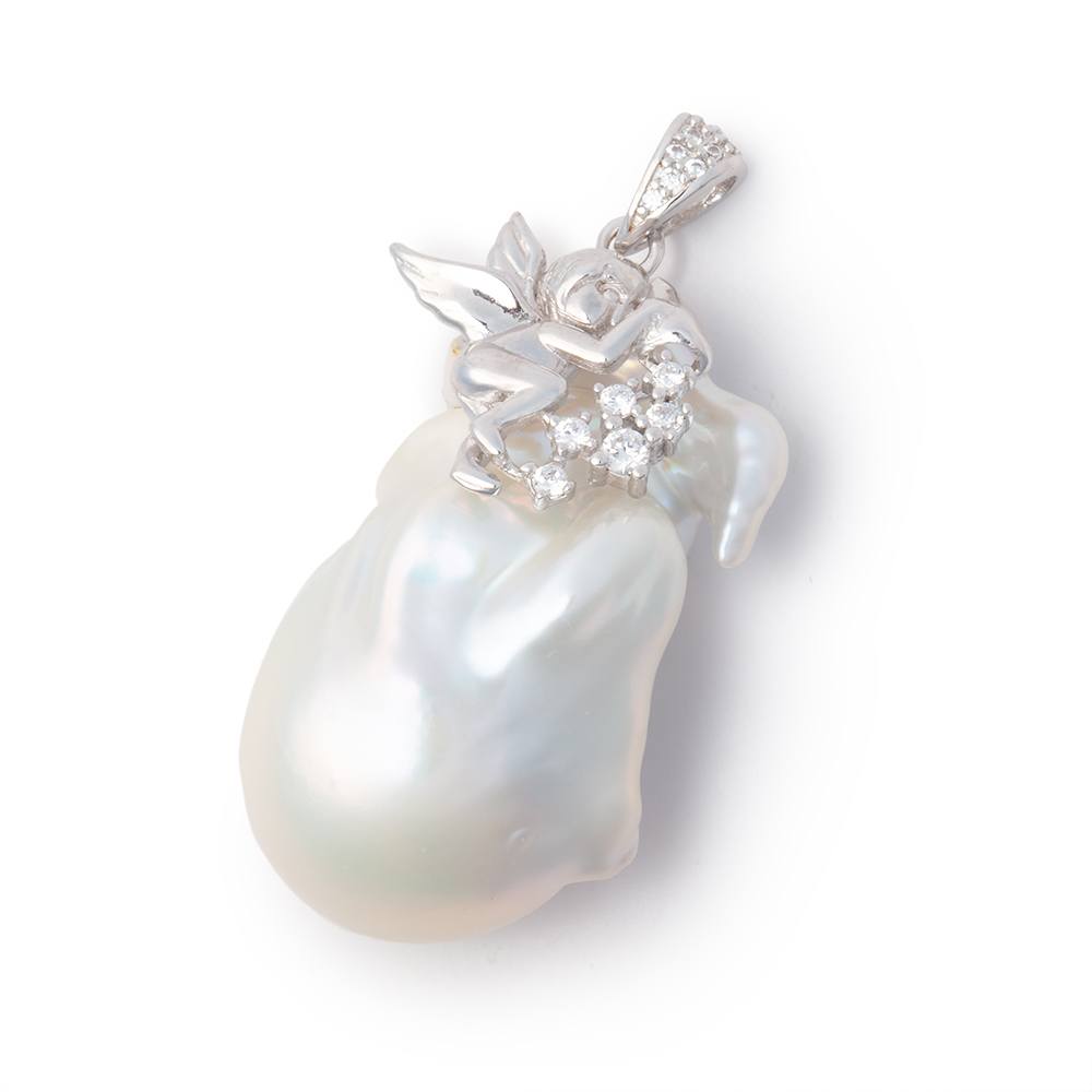 32x20mm .925 Silver Capped White Ultra Baroque Pearl Pendant 1 focal