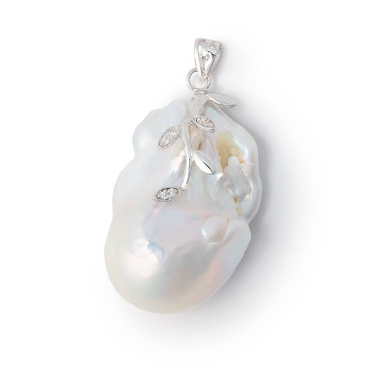 32x21mm .925 Silver Capped White Ultra Baroque Pearl Pendant 1 piece