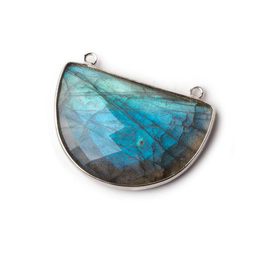 32x21mm Silver .925 Bezel Labradorite Faceted Half Moon East West Connector 1 piece