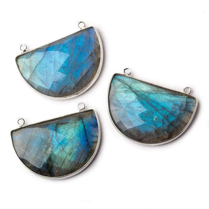 32x21mm Silver .925 Bezel Labradorite Faceted Half Moon East West Connector 1 piece