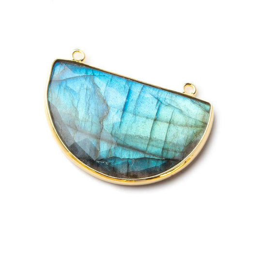 32x21x7mm Vermeil Labradorite Blue Green Flash Half Moon Connector 1 piece