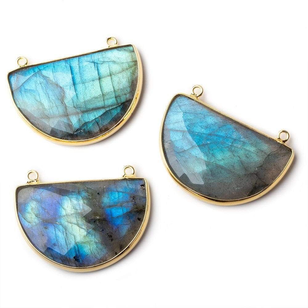 32x21x7mm Vermeil Labradorite Blue Green Flash Half Moon Connector 1 piece