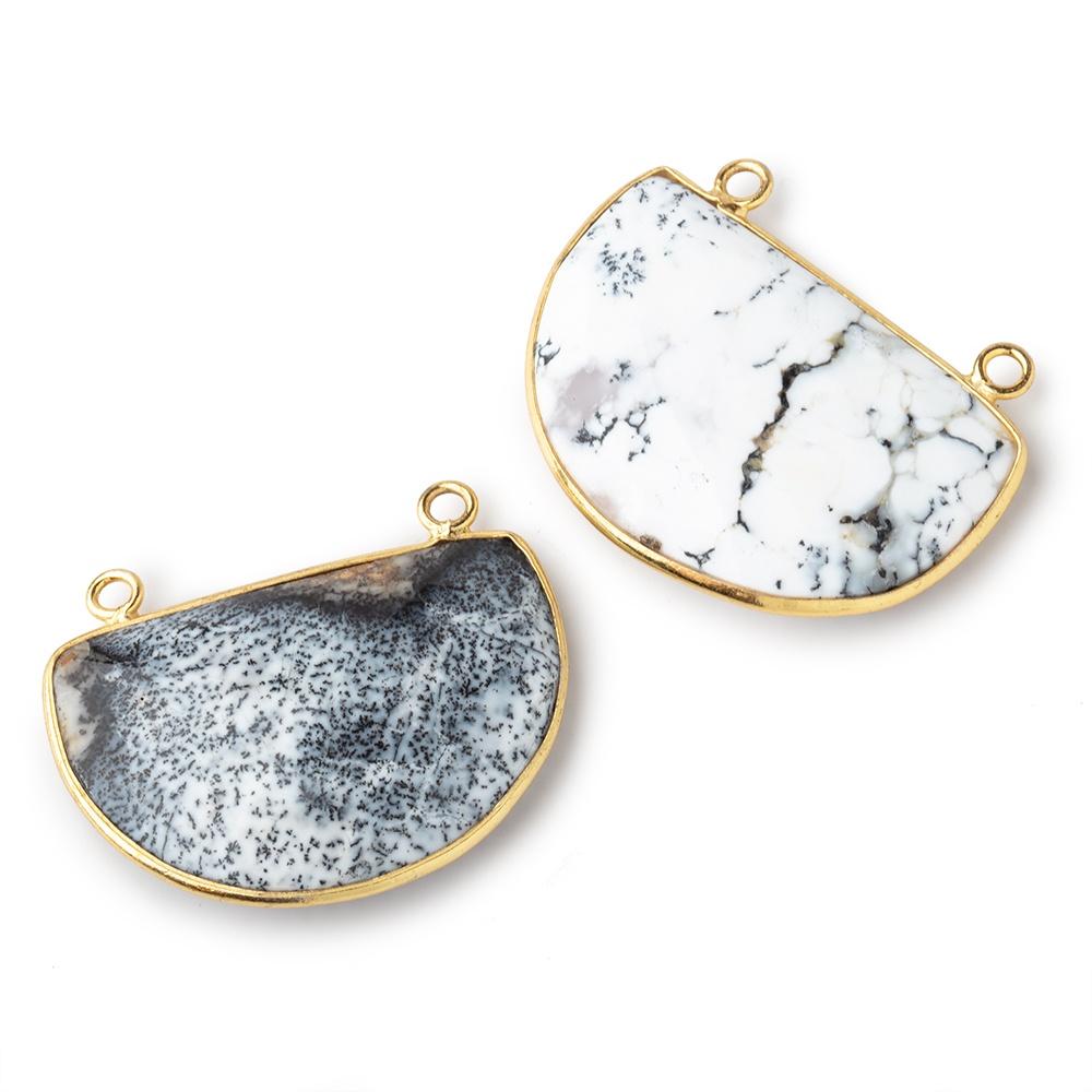 32x22mm Vermeil Bezel Dendritic Opal Faceted Half Moon Connector 1 piece
