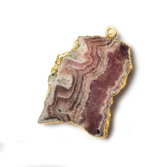 32x22x5mm Gold Leafed Rhodochrosite Slice Focal Bead