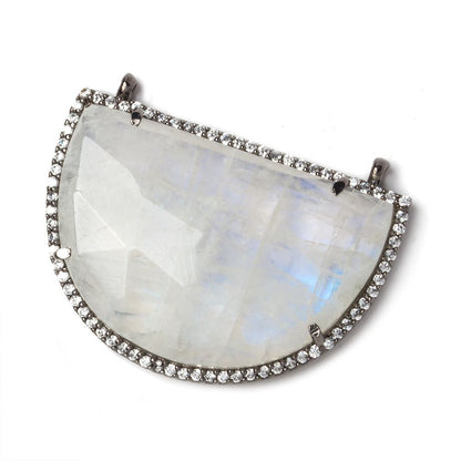 32x23mm Black Gold Bezel CZ and Rainbow Moonstone Half Moon 2 ring Connector 1 piece