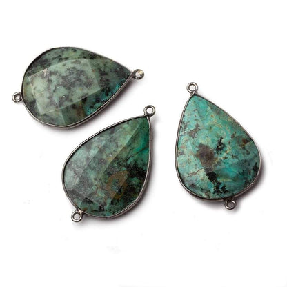 32x23mm Black Gold Bezeled African Turquoise Jasper Faceted Pear Focal Connector 1 piece