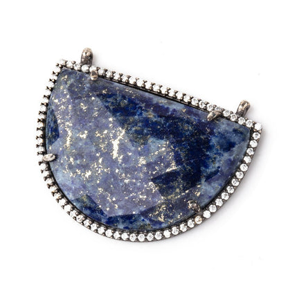 32x23mm Black Gold CZ Bezel Lapis Lazuli Half Moon Connector 1 Focal Bead