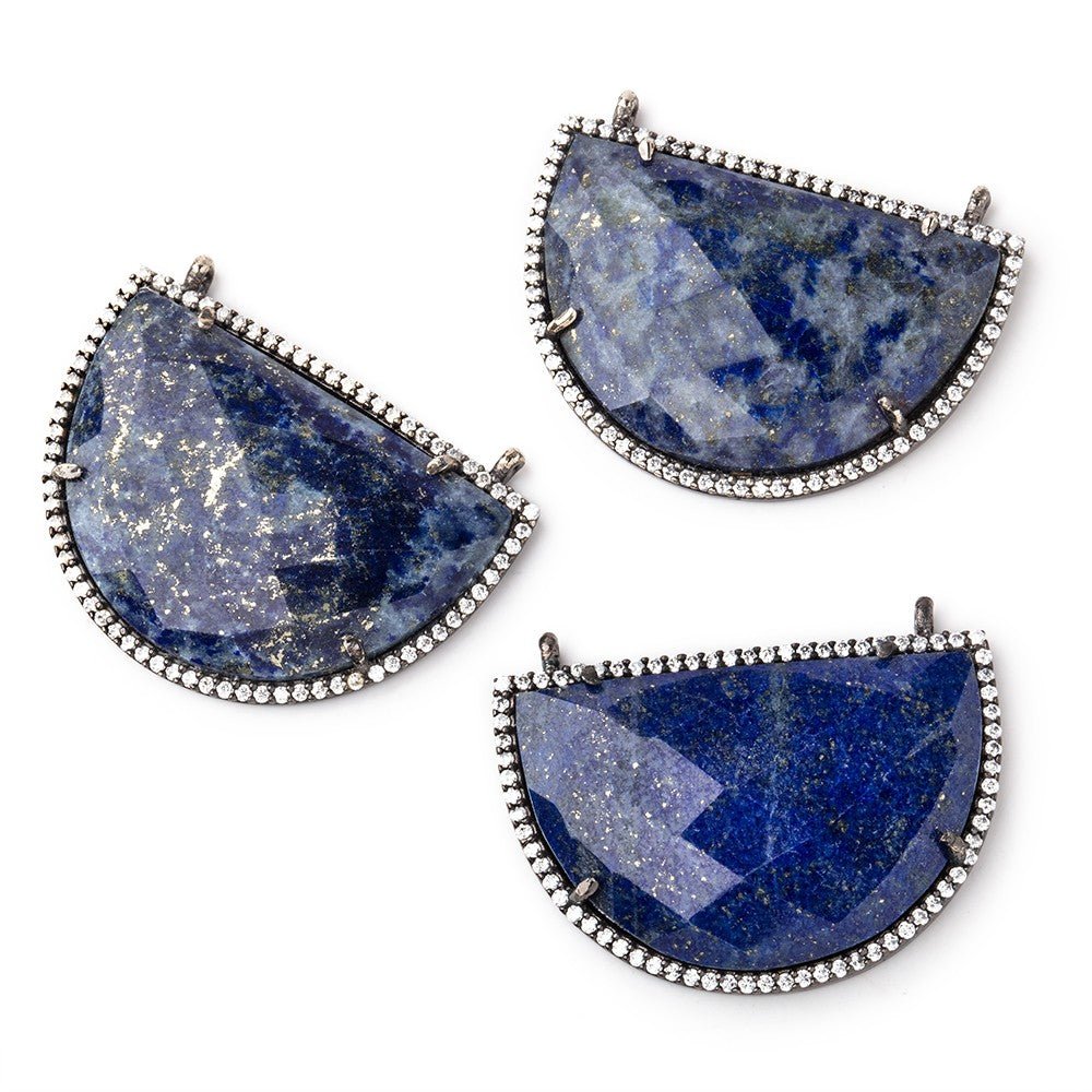 32x23mm Black Gold CZ Bezel Lapis Lazuli Half Moon Connector 1 Focal Bead