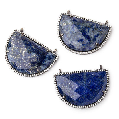32x23mm Black Gold CZ Bezel Lapis Lazuli Half Moon Connector 1 Focal Bead