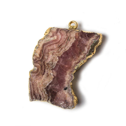 32x23x5mm Gold Leafed Rhodochrosite Slice Focal Bead