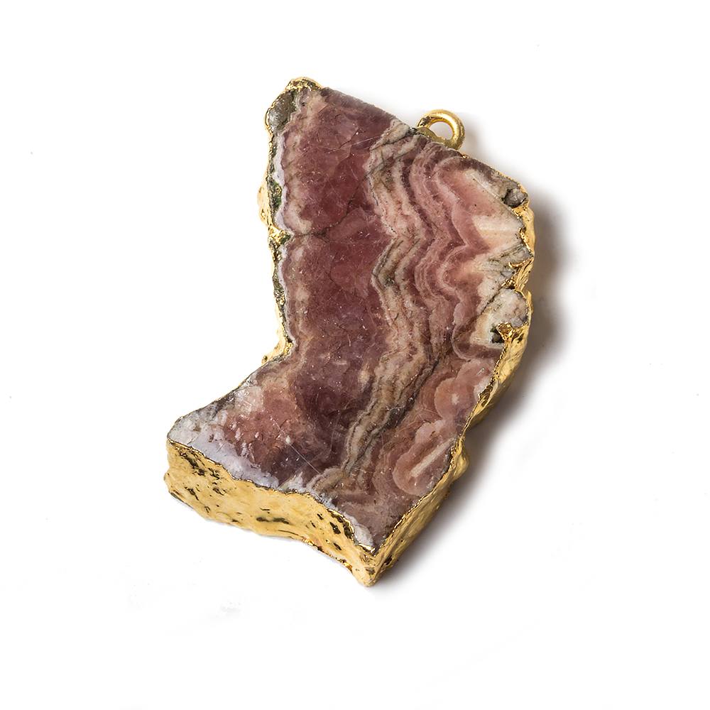 32x23x5mm Gold Leafed Rhodochrosite Slice Focal Bead