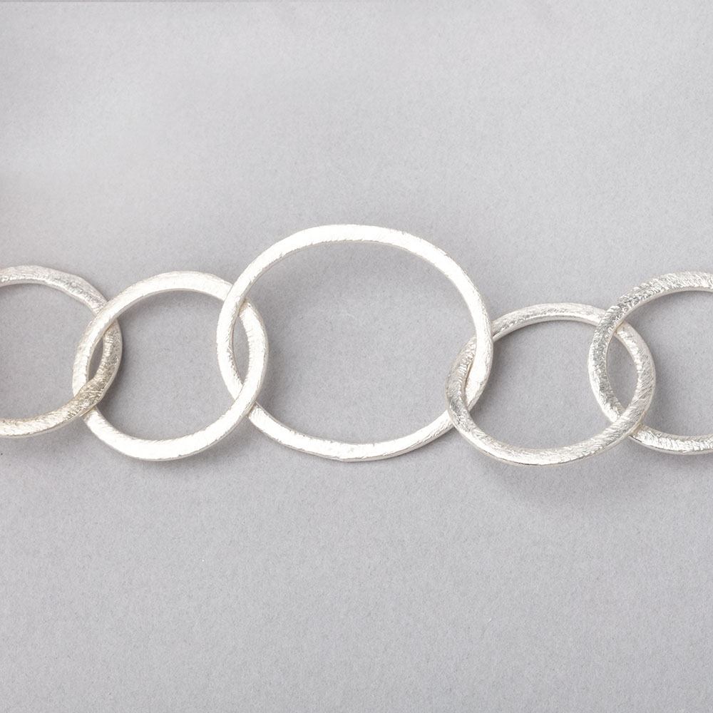 32x24mm and 21mm Silver plated Brushed Oval and Round Link Chain by the foot