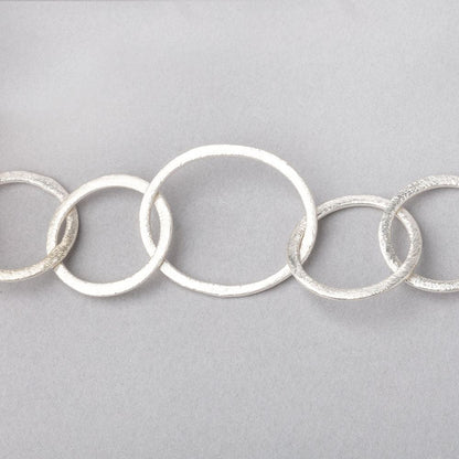 32x24mm and 21mm Silver plated Brushed Oval and Round Link Chain by the foot