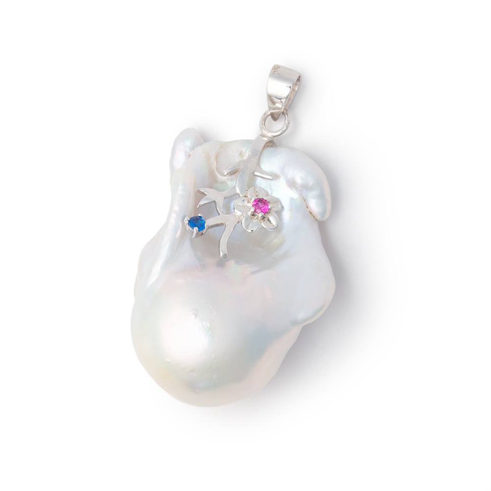 32x25mm .925 Silver Capped White Ultra Baroque Pearl Pendant 1 focal