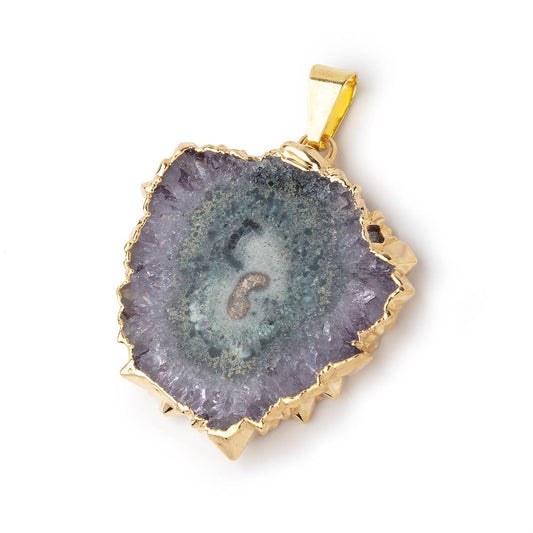 32x31mm Gold Leafed Amethyst Solar Quartz Slice Pendant 1 focal piece