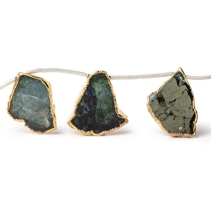 20x11-23x16mm Gold Leaf Tourmaline Natural Crystal Slice Beads 7 pieces