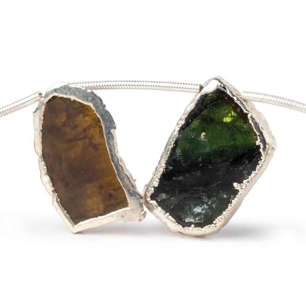 19x19-27x15mm Silver Leaf Tourmaline Natural Crystal Slice Beads 8 pieces