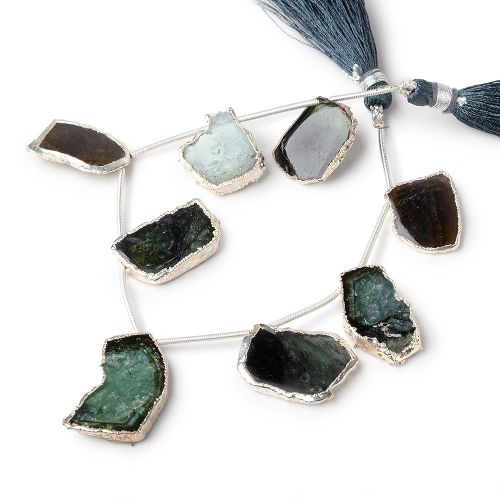 19x19-27x15mm Silver Leaf Tourmaline Natural Crystal Slice Beads 8 pieces
