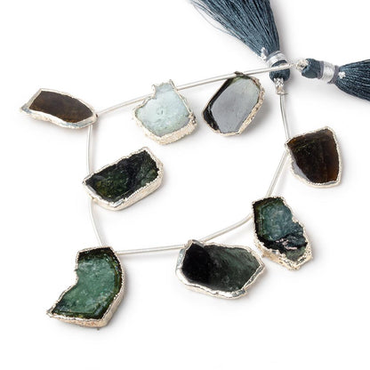 19x19-27x15mm Silver Leaf Tourmaline Natural Crystal Slice Beads 8 pieces