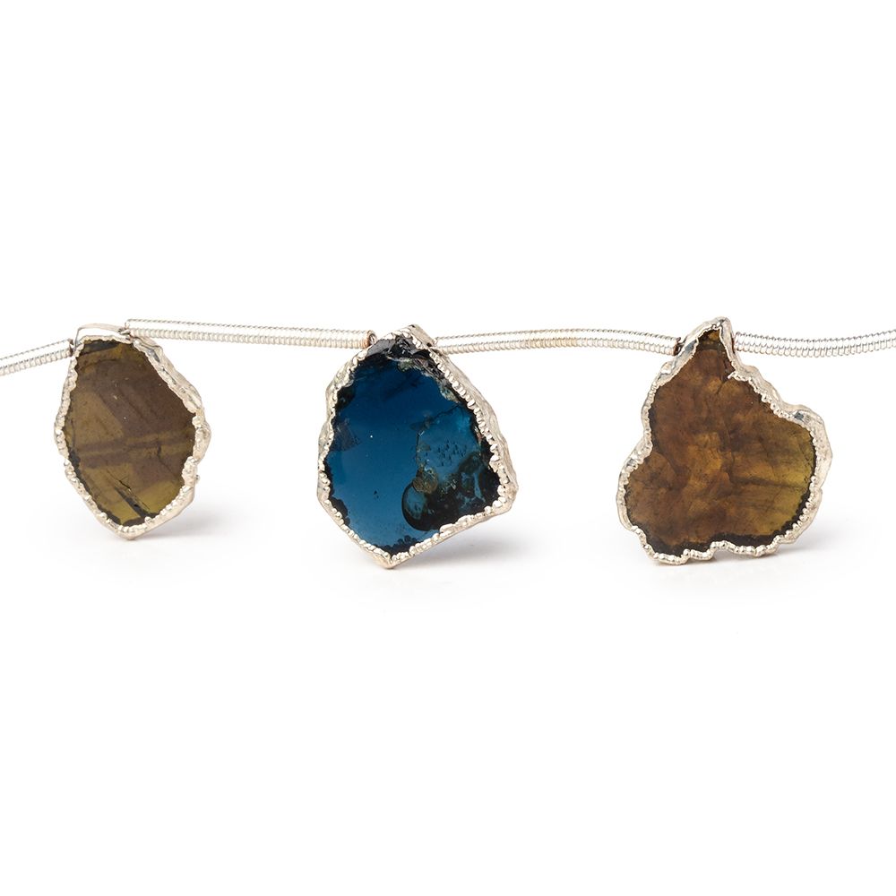 14x12-18x14mm Silver Leaf Multi Color Tourmaline Natural Crystal Slice Beads 8 pieces