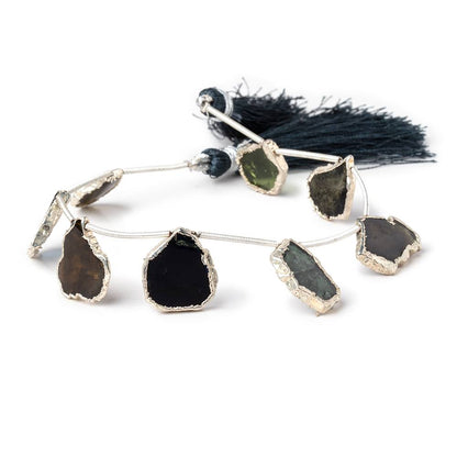 14x12-18x14mm Silver Leaf Multi Color Tourmaline Natural Crystal Slice Beads 8 pieces