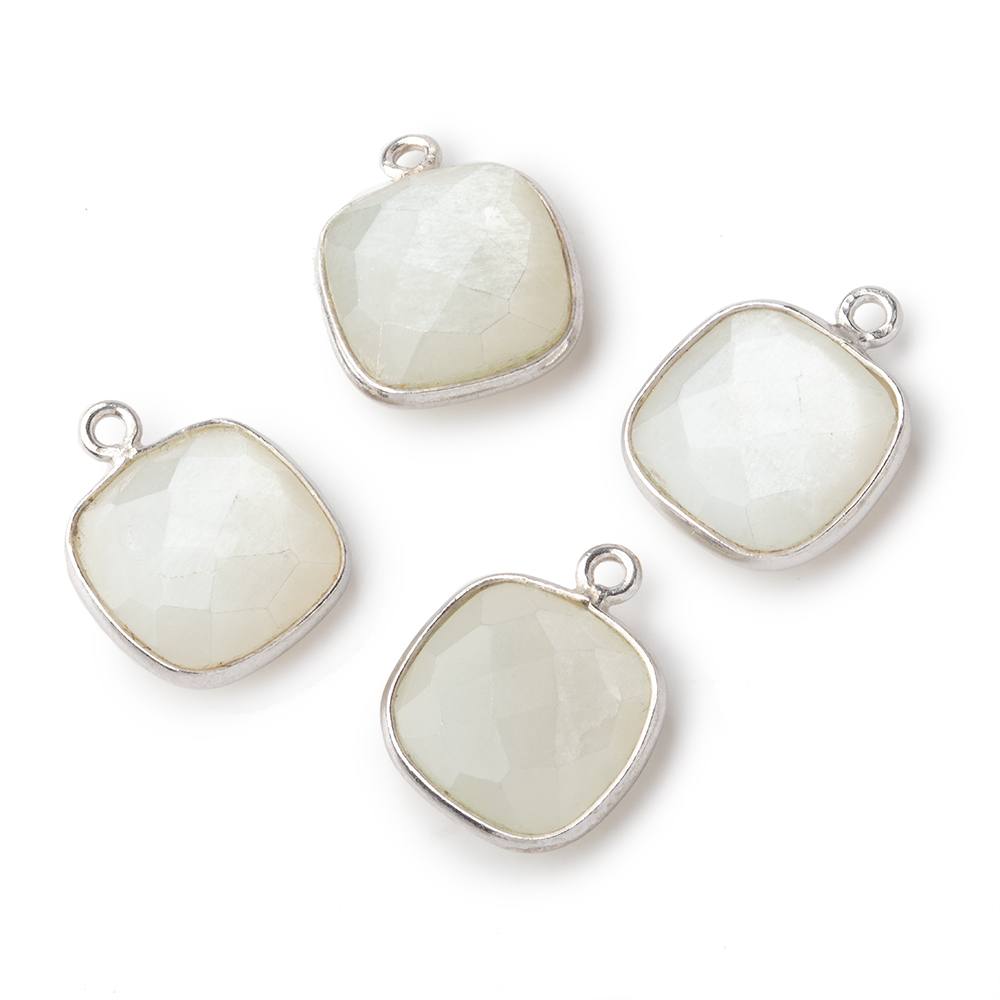 13x13mm Silver .925 Bezeled White Moonstone faceted pillow Pendant 1 piece