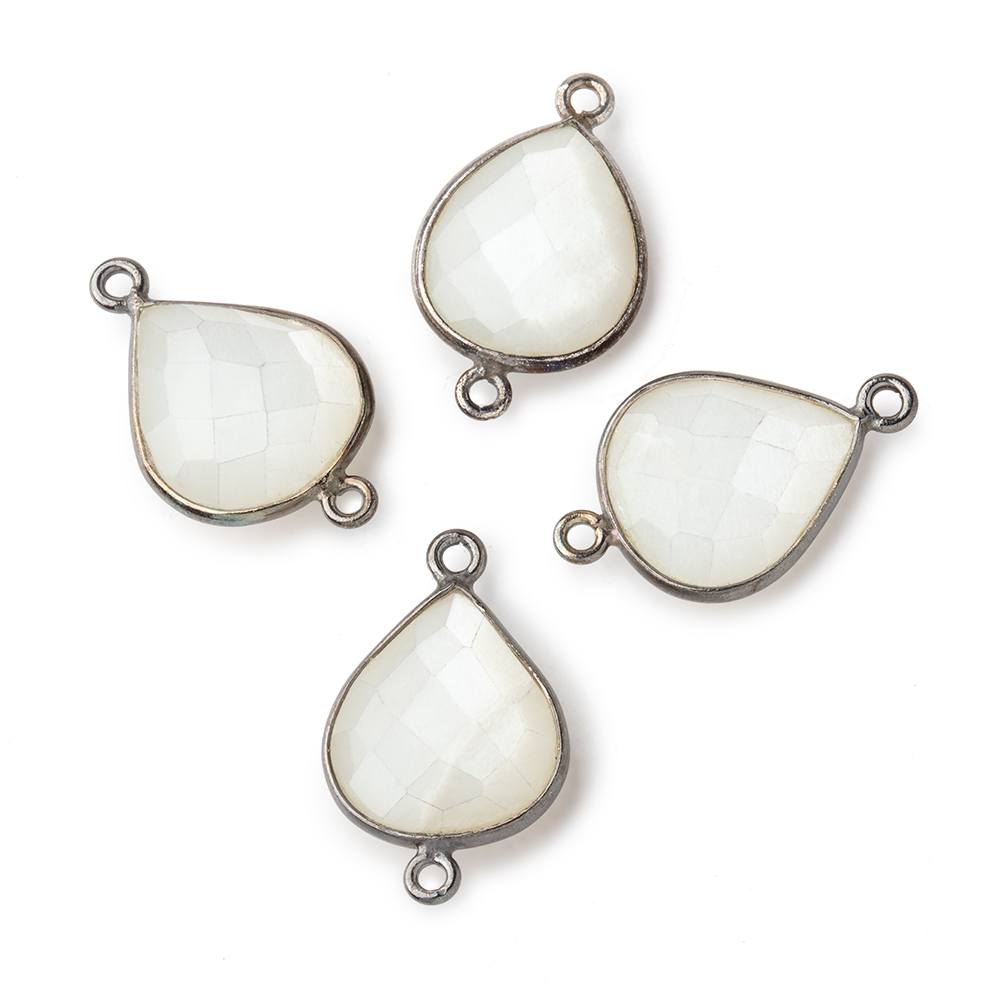 16x14mm Black Gold .925 Bezel White Moonstone faceted pear Connector 1 piece