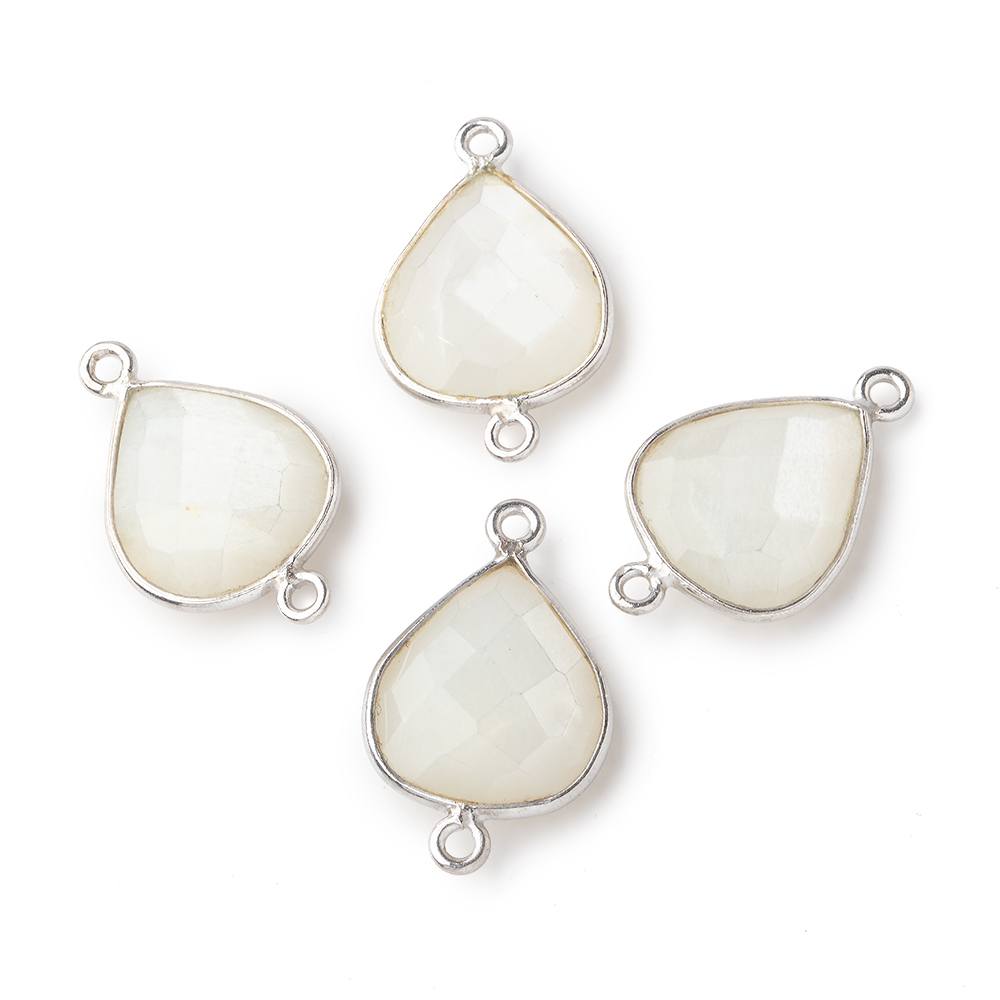16x14mm Silver .925 Bezel White Moonstone faceted pear Connector 1 piece