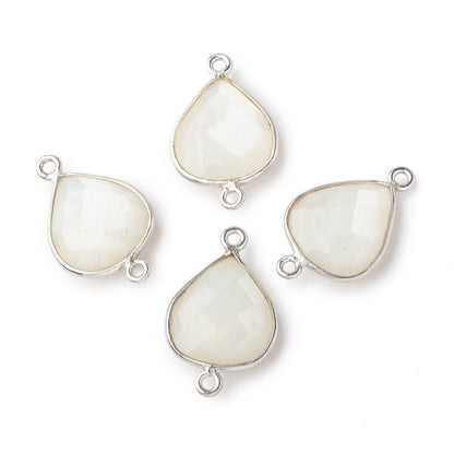 16x14mm Silver .925 Bezel White Moonstone faceted pear Connector 1 piece
