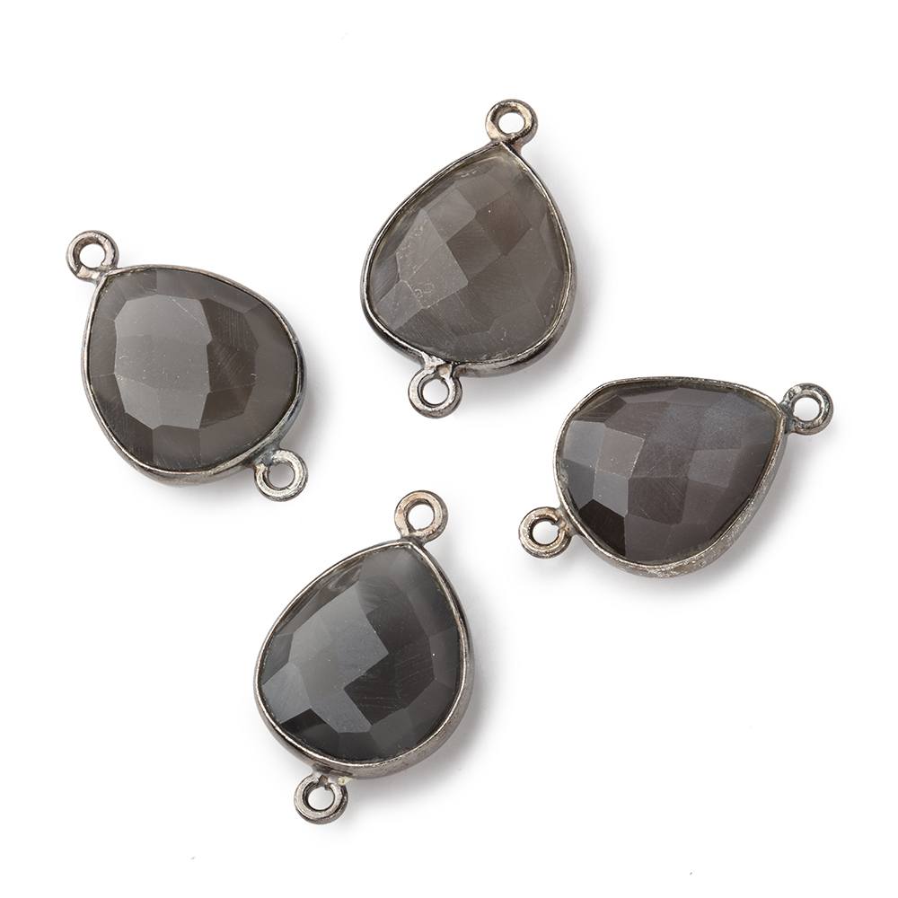 16x14mm Black Gold .925 Bezel Platinum Grey Moonstone faceted pear Connector 1 piece