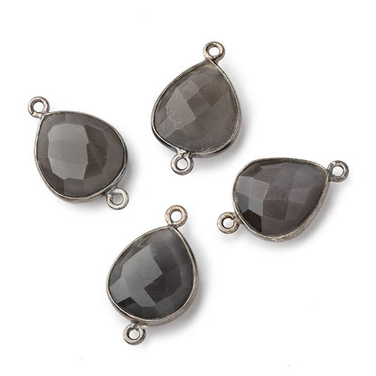 16x14mm Black Gold .925 Bezel Platinum Grey Moonstone faceted pear Connector 1 piece