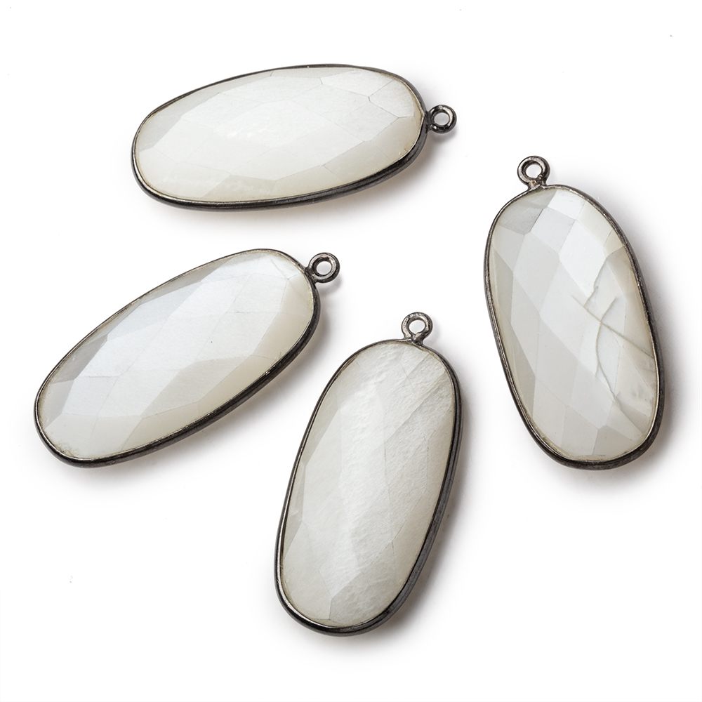 34x16mm Black Gold .925 Bezeled White Moonstone faceted Oval Pendant 1 piece