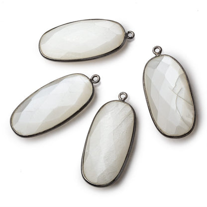 34x16mm Black Gold .925 Bezeled White Moonstone faceted Oval Pendant 1 piece