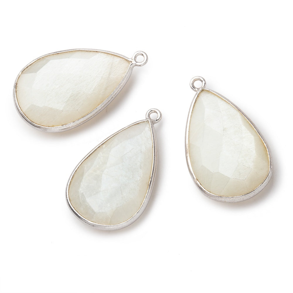 26x17mm Silver .925 Bezel White Moonstone faceted pear Pendant 1 piece