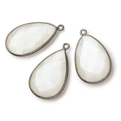 26x17mm Black Gold .925 Bezel White Moonstone faceted pear Pendant 1 piece