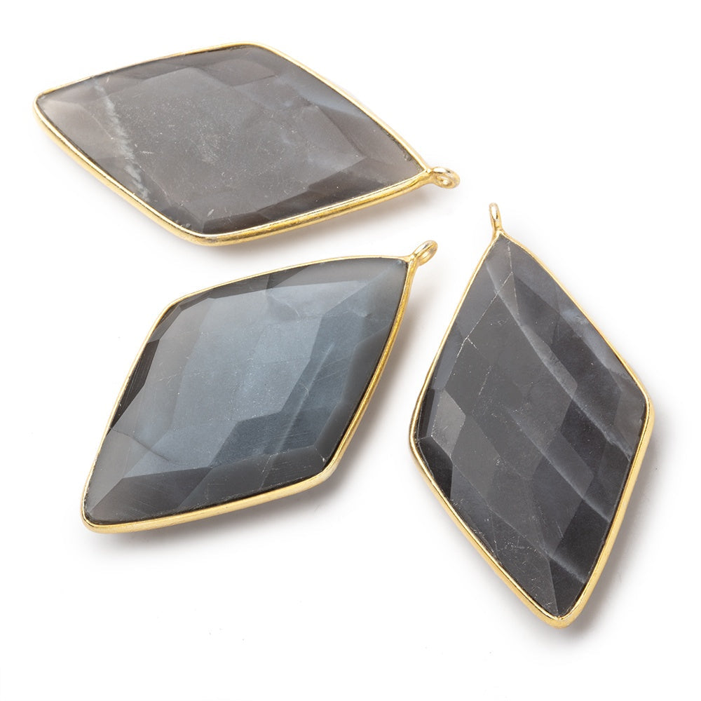 44x25mm Vermeil Bezel Platinum Grey Moonstone faceted kite Pendant 1 piece