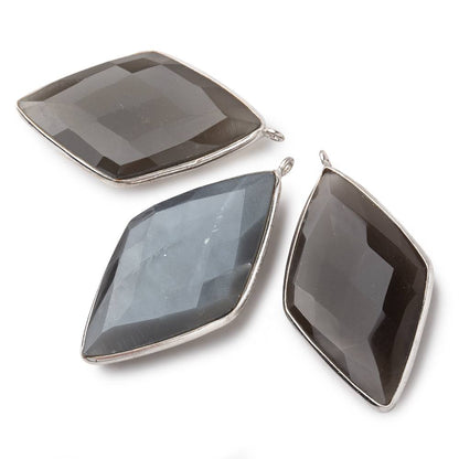 44x25mm Silver .925 Bezel Platinum Grey Moonstone faceted kite Pendant 1 piece