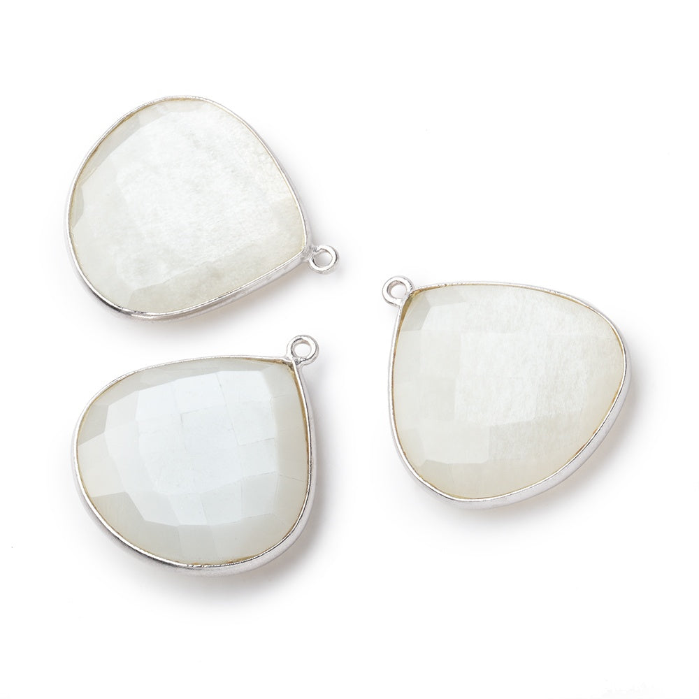 26x26mm Silver .925 White Moonstone faceted heart Pendant 1 piece