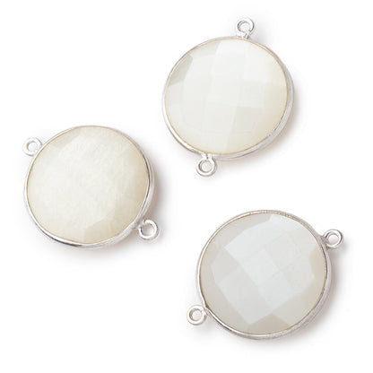 22mm Silver .925 Bezel White Moonstone Coin Focal Bead Connector 1 piece