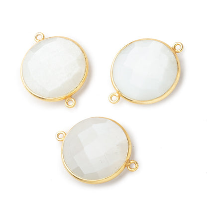 22mm Vermeil Bezeled White Moonstone Coin Focal Bead Connector 1 piece