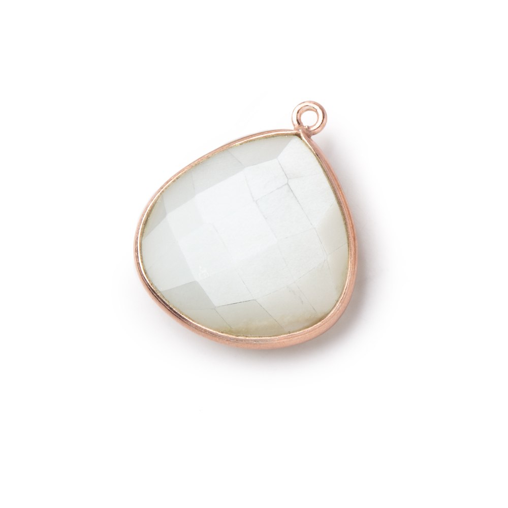 22mm Rose Gold .925 Bezel White Moonstone Heart Pendant 1 piece