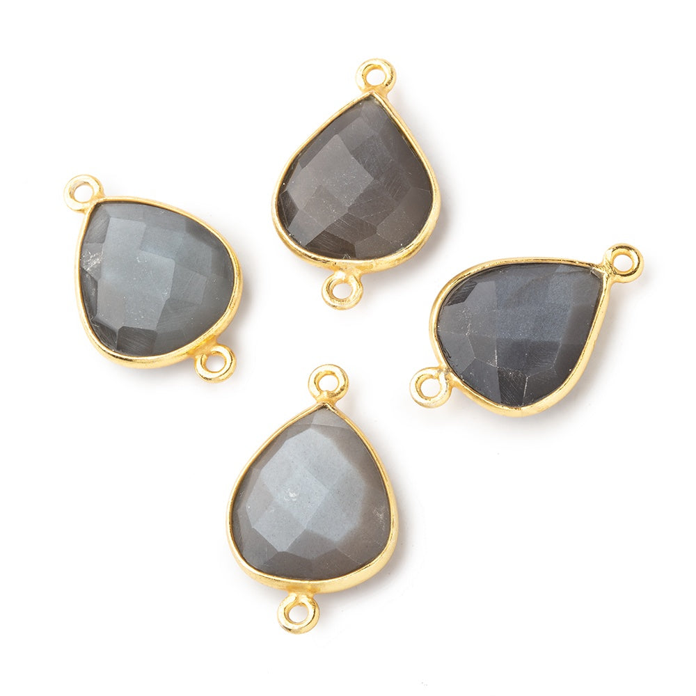 16x14mm Vermeil Bezel Platinum Grey Moonstone faceted pear Connector 1 piece