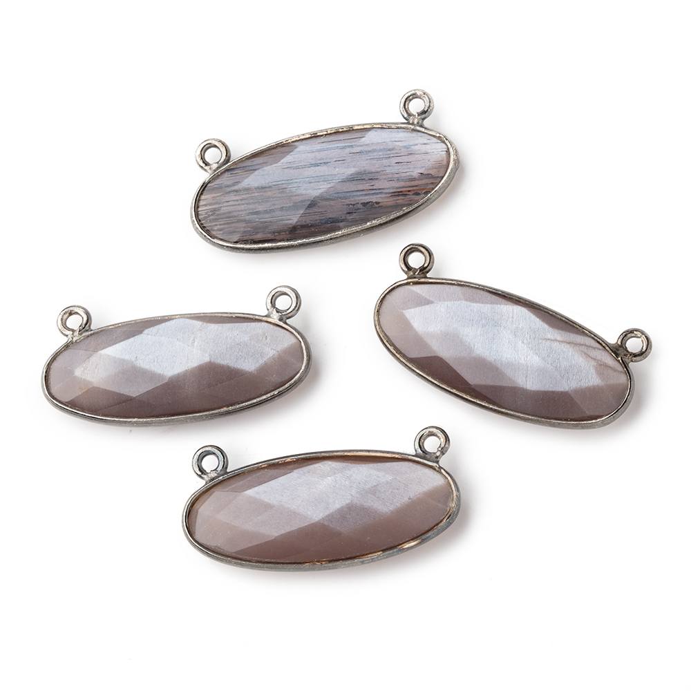 28x11.5mm Black Gold .925 Bezel Chocolate Brown Moonstone Oval East West Connector 1 piece
