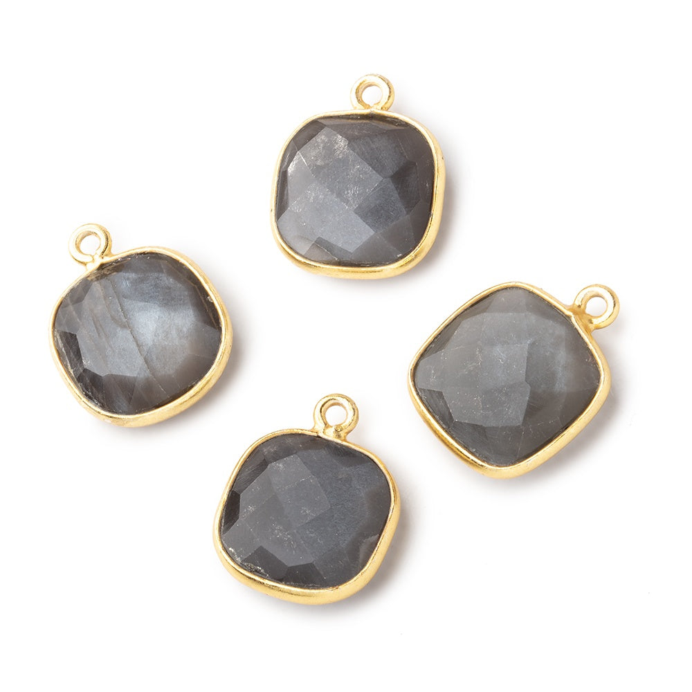 13x13mm Vermeil Bezeled Platinum Grey Moonstone faceted pillow Pendant 1 piece